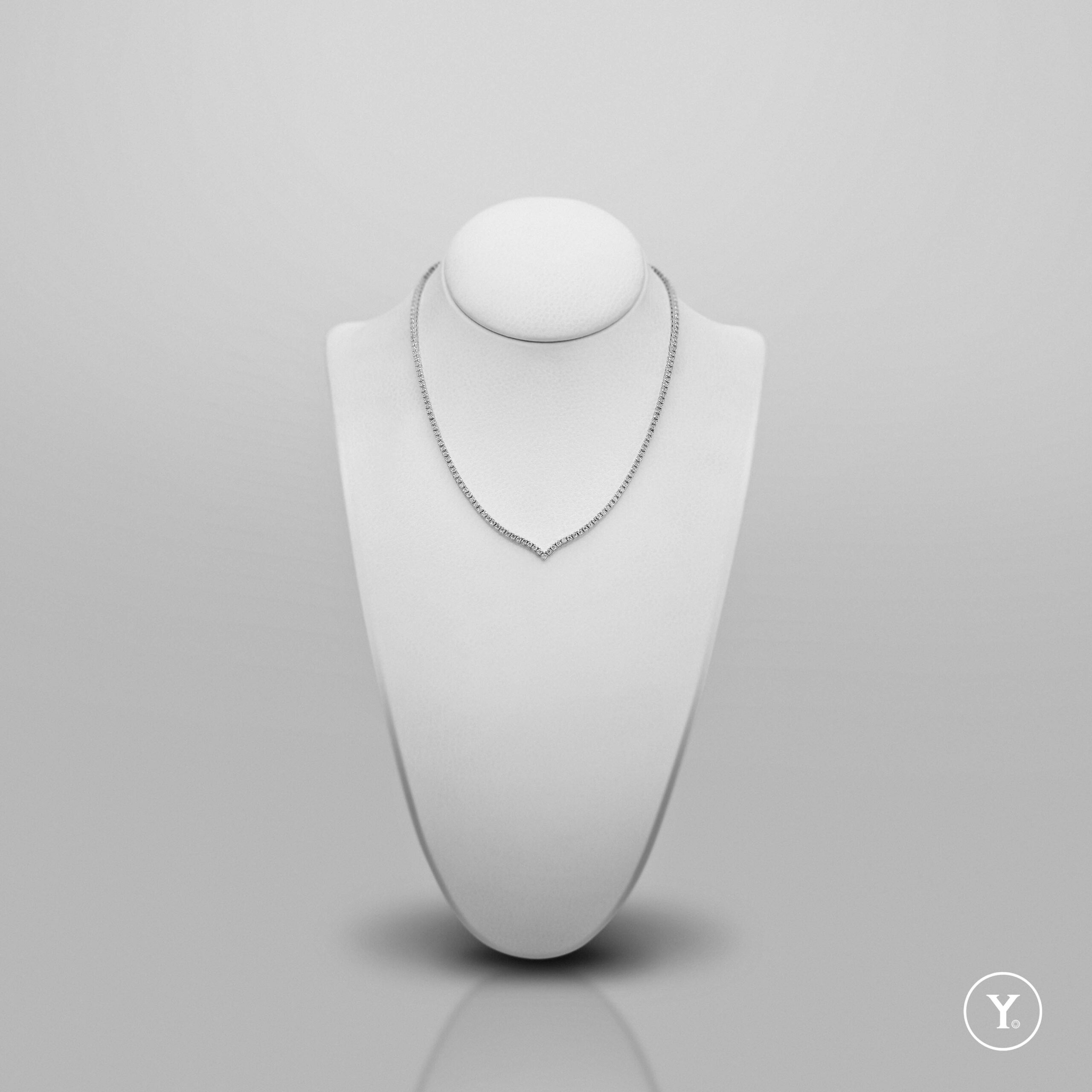 Classic V :: Full Diamond Necklace in 18K White Gold, Solid Gold