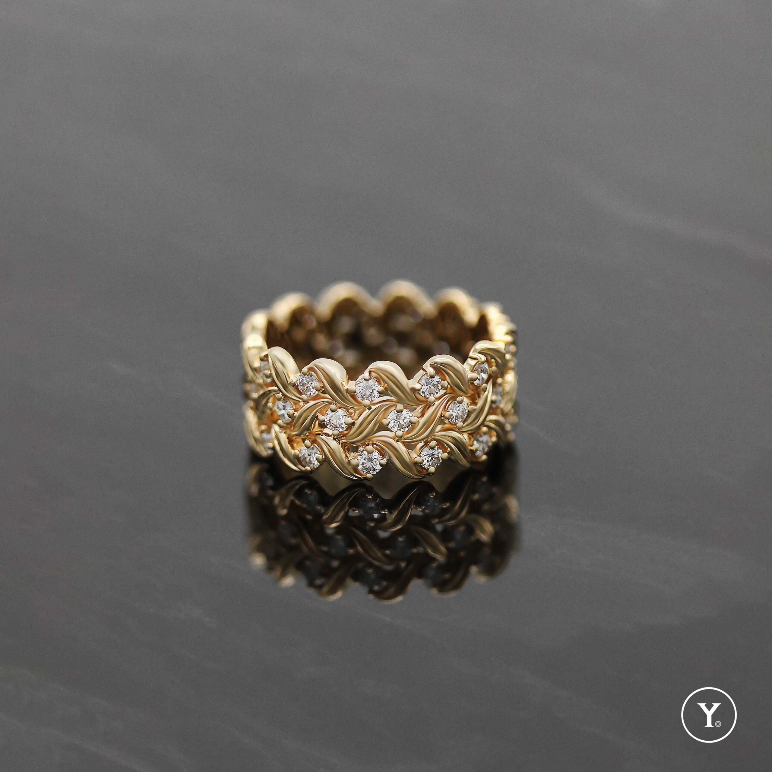 The Laurels Collection :: V.3 – 3 Layer Ring, DEF Diamond Full Eternity Ring in 18K Solid Gold