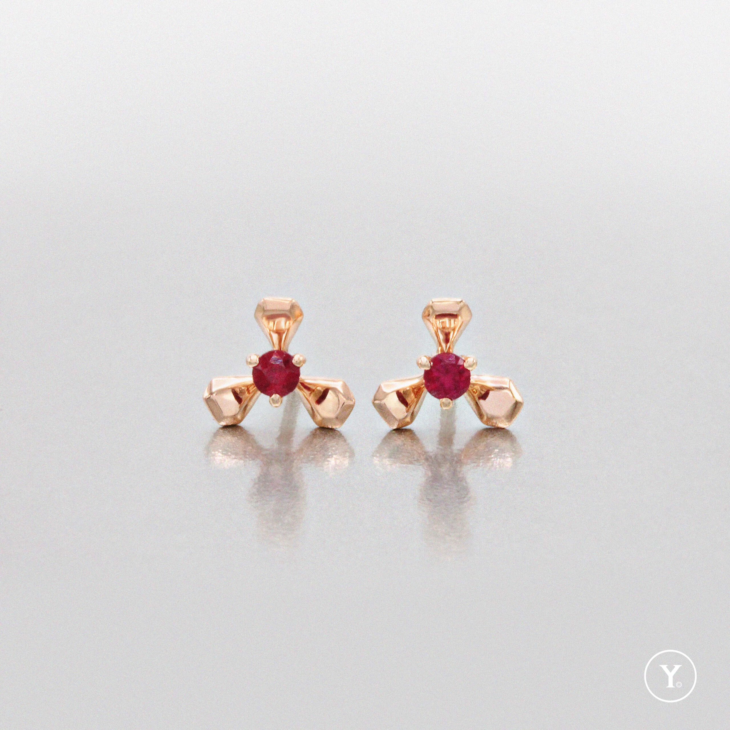 Pink Iris :: 14K Rose Gold Stud Earrings with Burmese Ruby