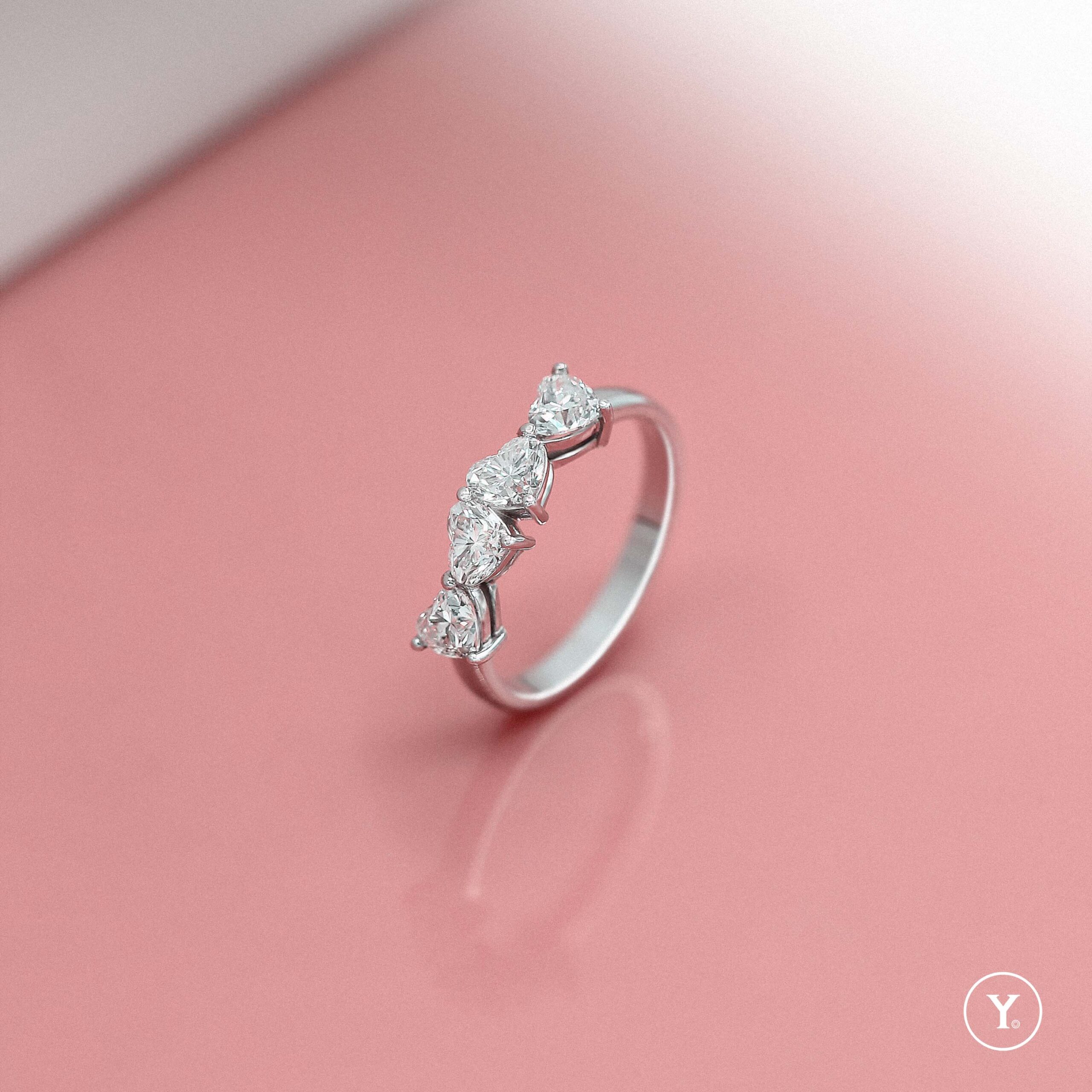 Hana – Y. Half Eternity Ring Heart Shape Diamond for Custom Order