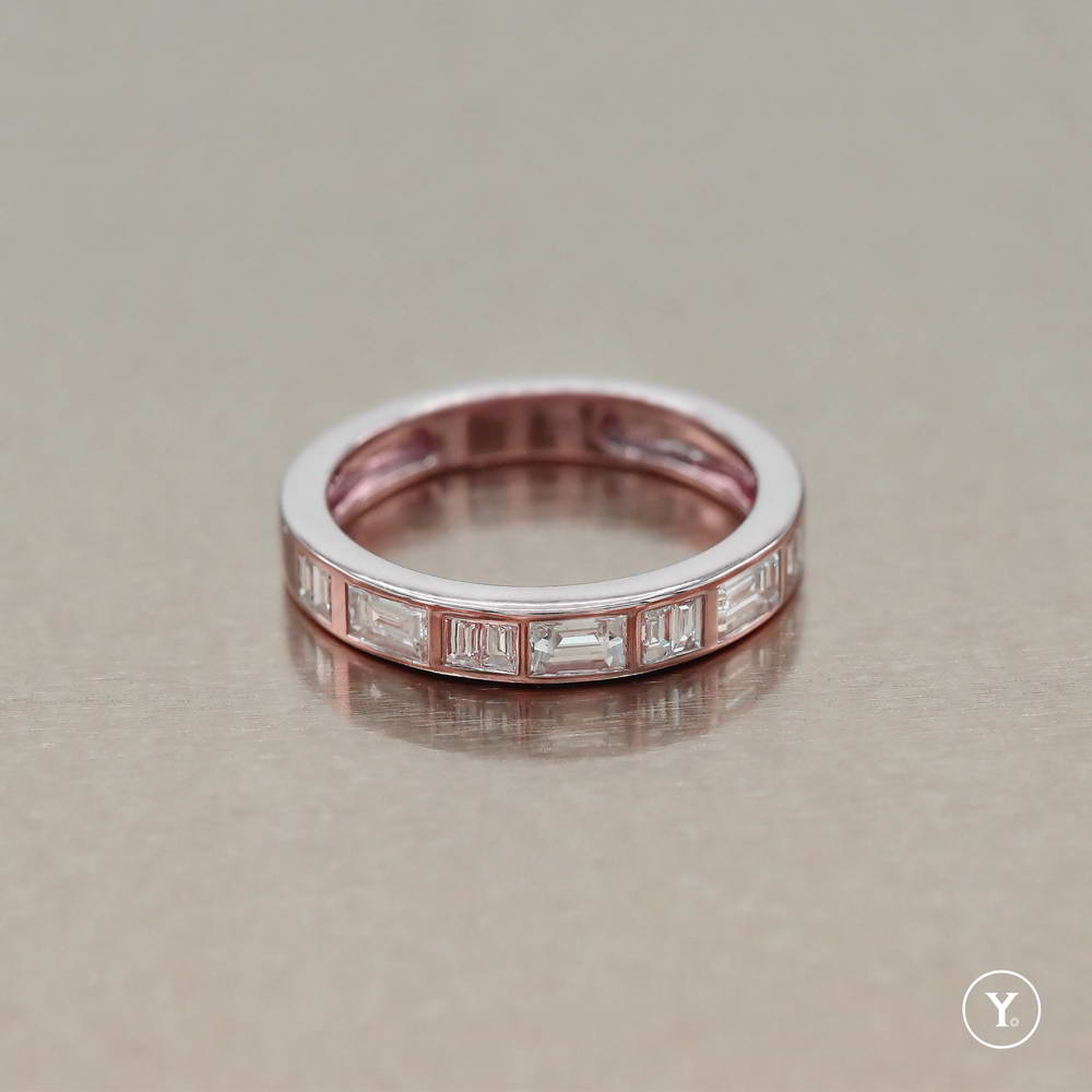 Meline || 14K Rose Gold, Solid Gold, Channel Set Baguette Diamond Eternity Ring, Half Eternity Band