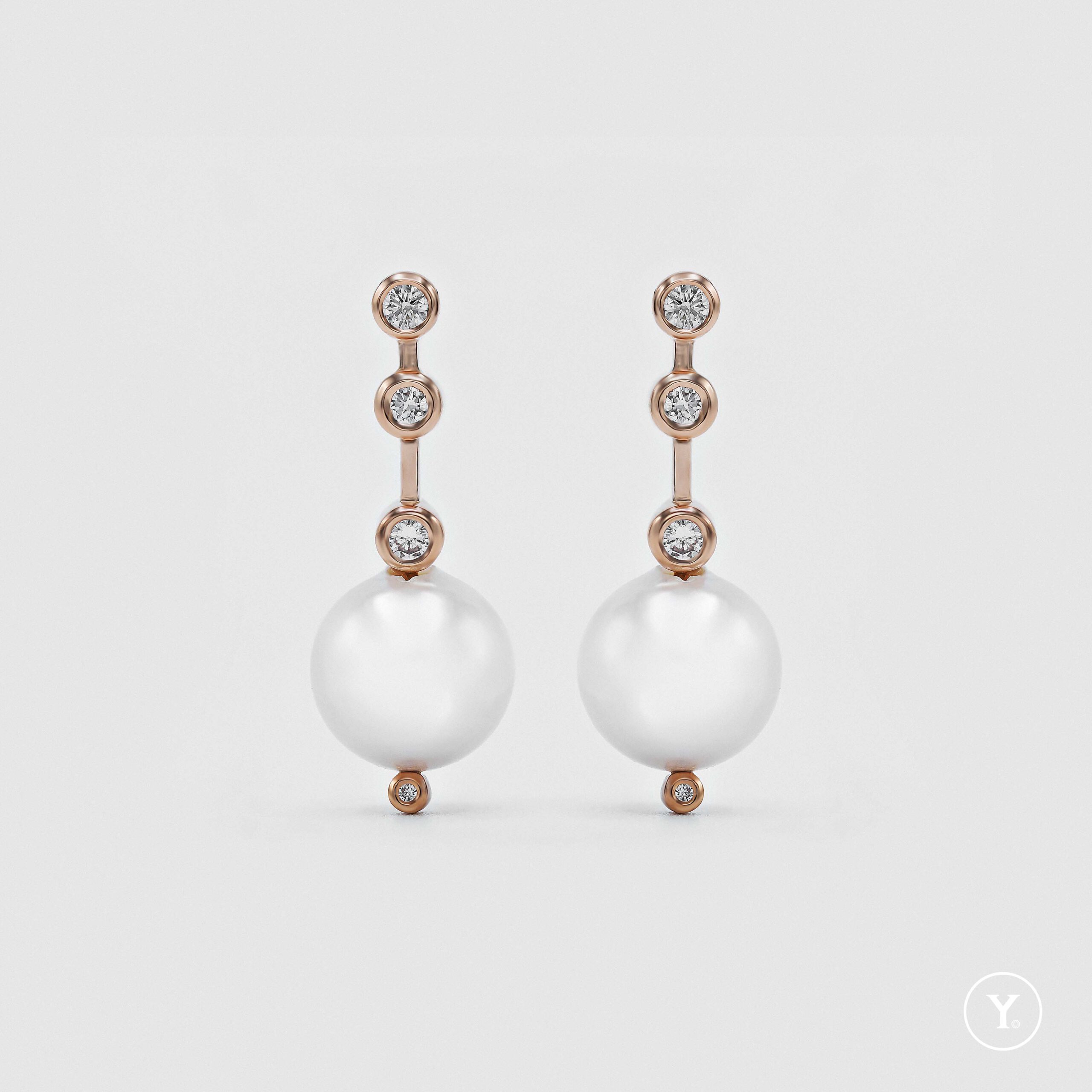 Station Pearl :: Akoya Collection :: Akoya Pearl Earrings in 18K Rose Gold, Solid Gold