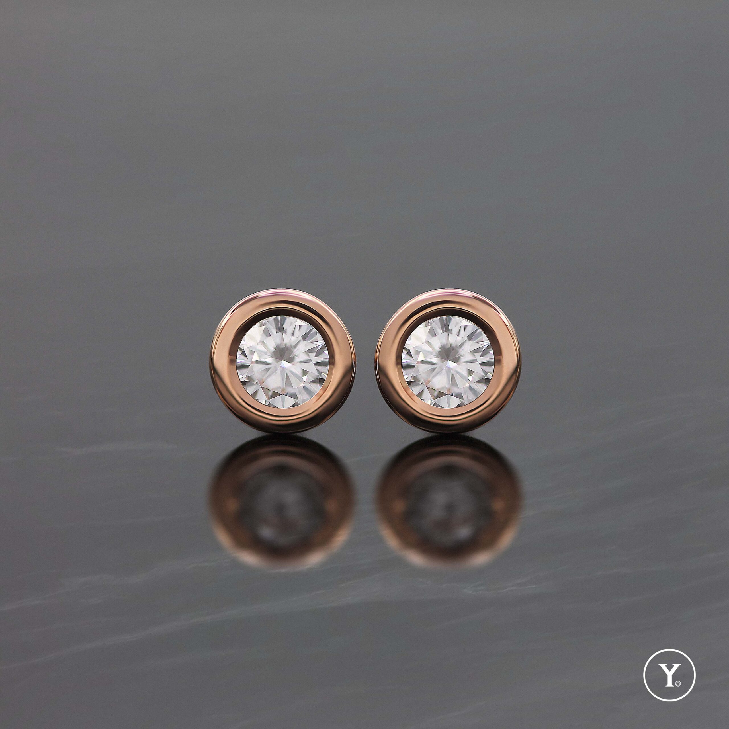 Pure :: Round Diamond Stud Earrings in 18K Rose Gold Solid Gold