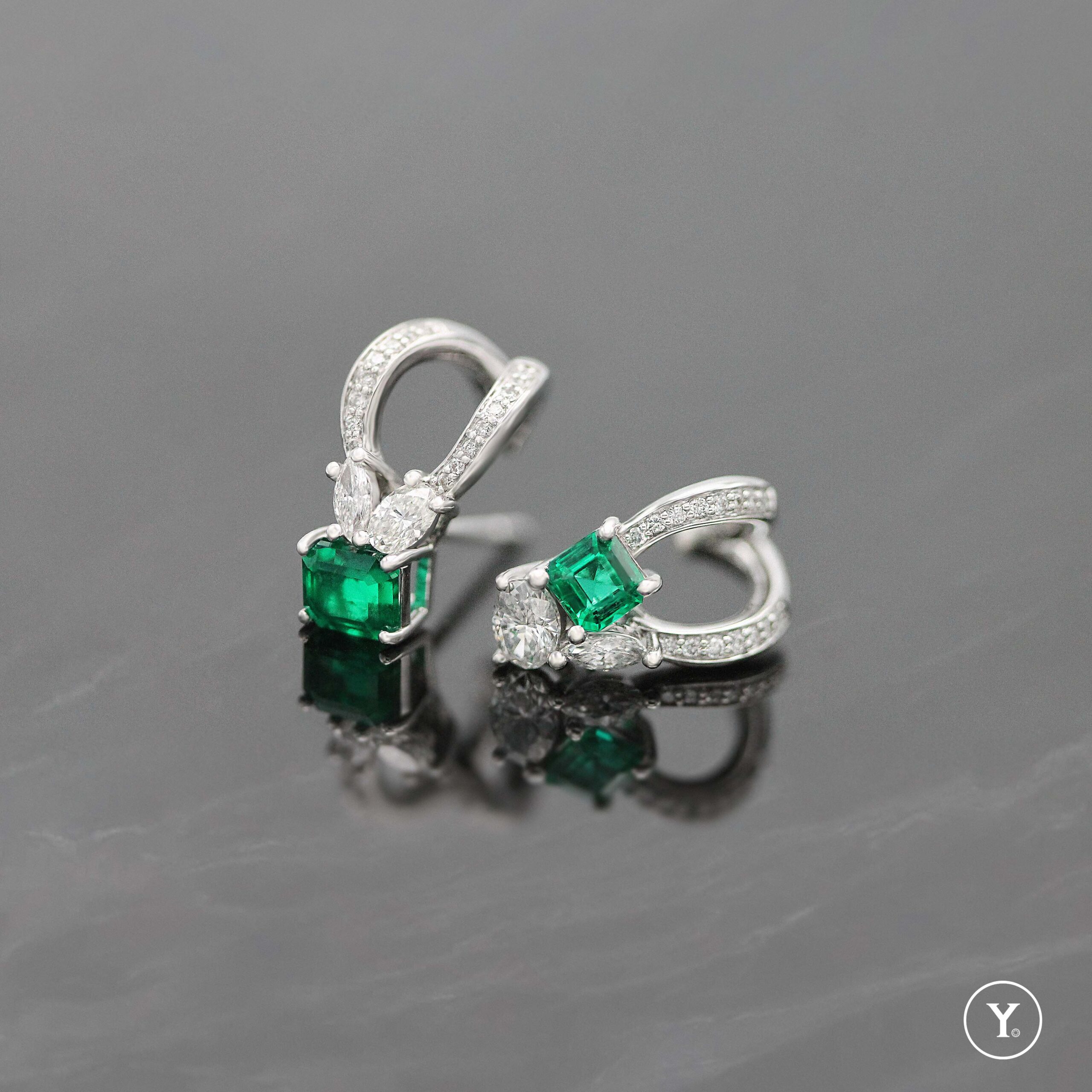 Emerald Crush || Emerald &amp;amp; Diamond Earrings in 18K Solid Gold, White Gold