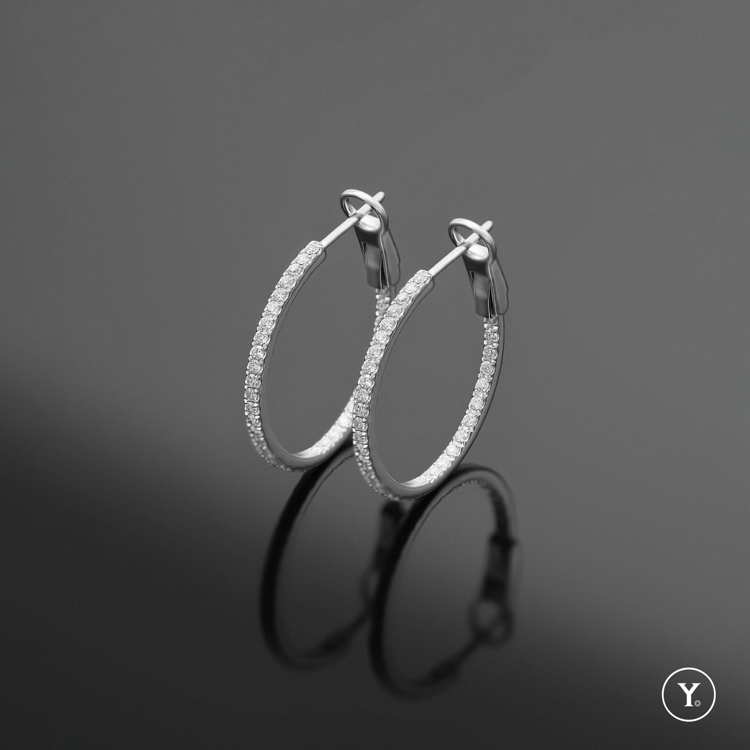 GRACE || 18K White Gold Luxury Diamond Hoop Earrings, Solid Gold