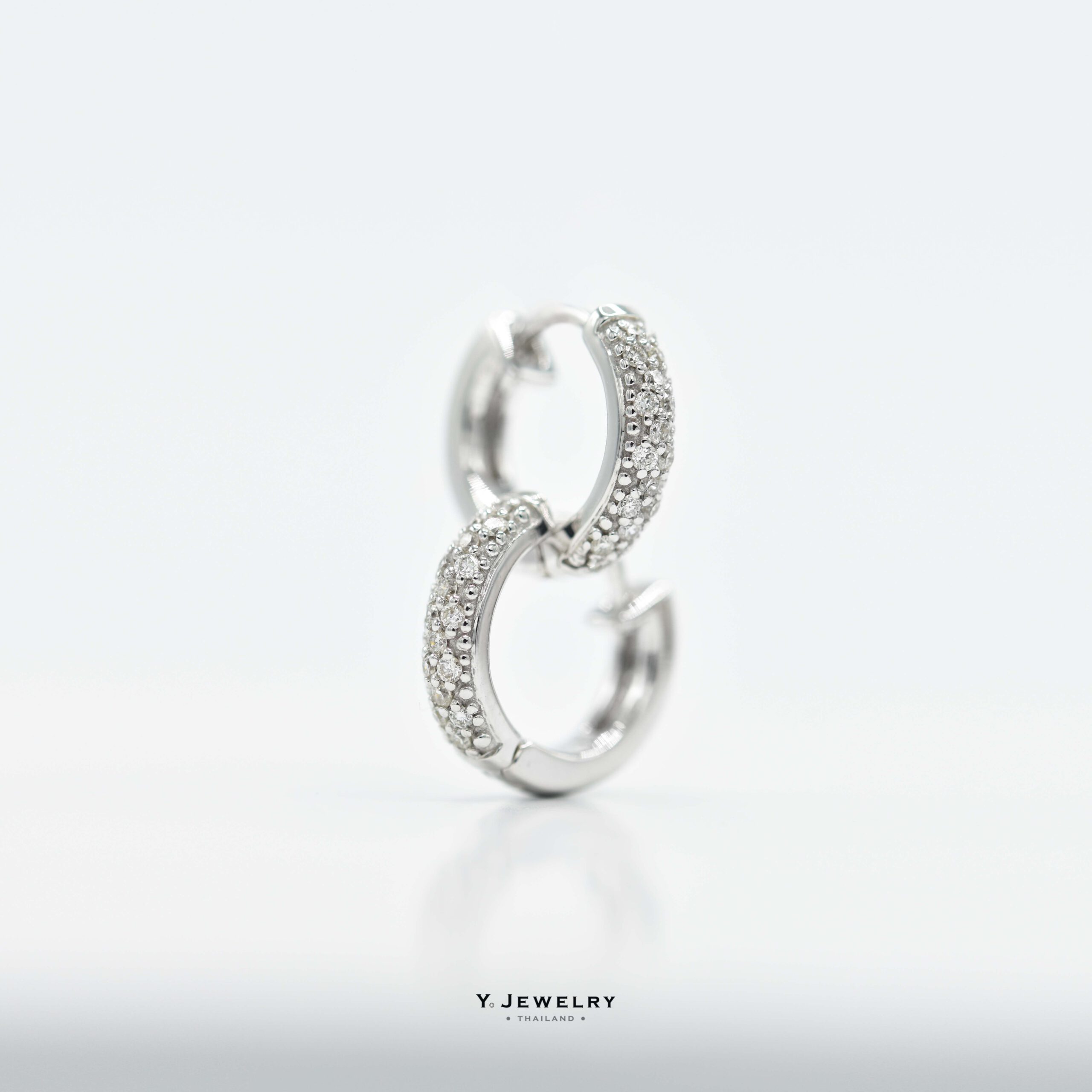 Pally Hoop, 18K White Gold Hoop Earrings, Huggie, Solid Gold