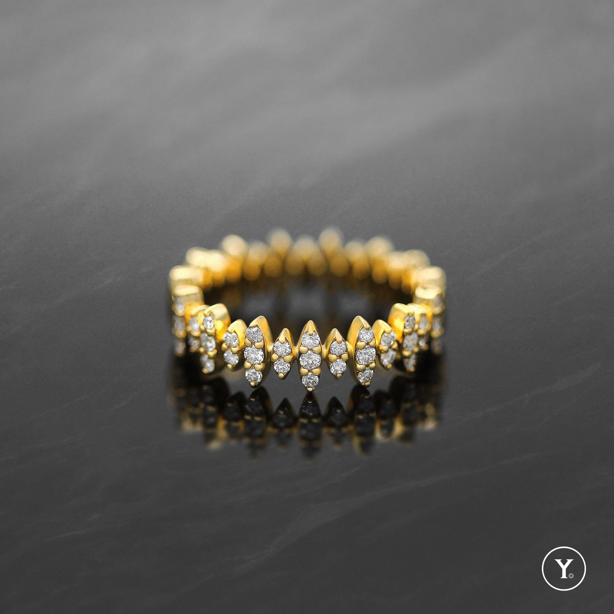 Rhythm || Yellow Gold Diamond Ring in 14K Solid Gold, Half-Eternity Ring, Diamond Band