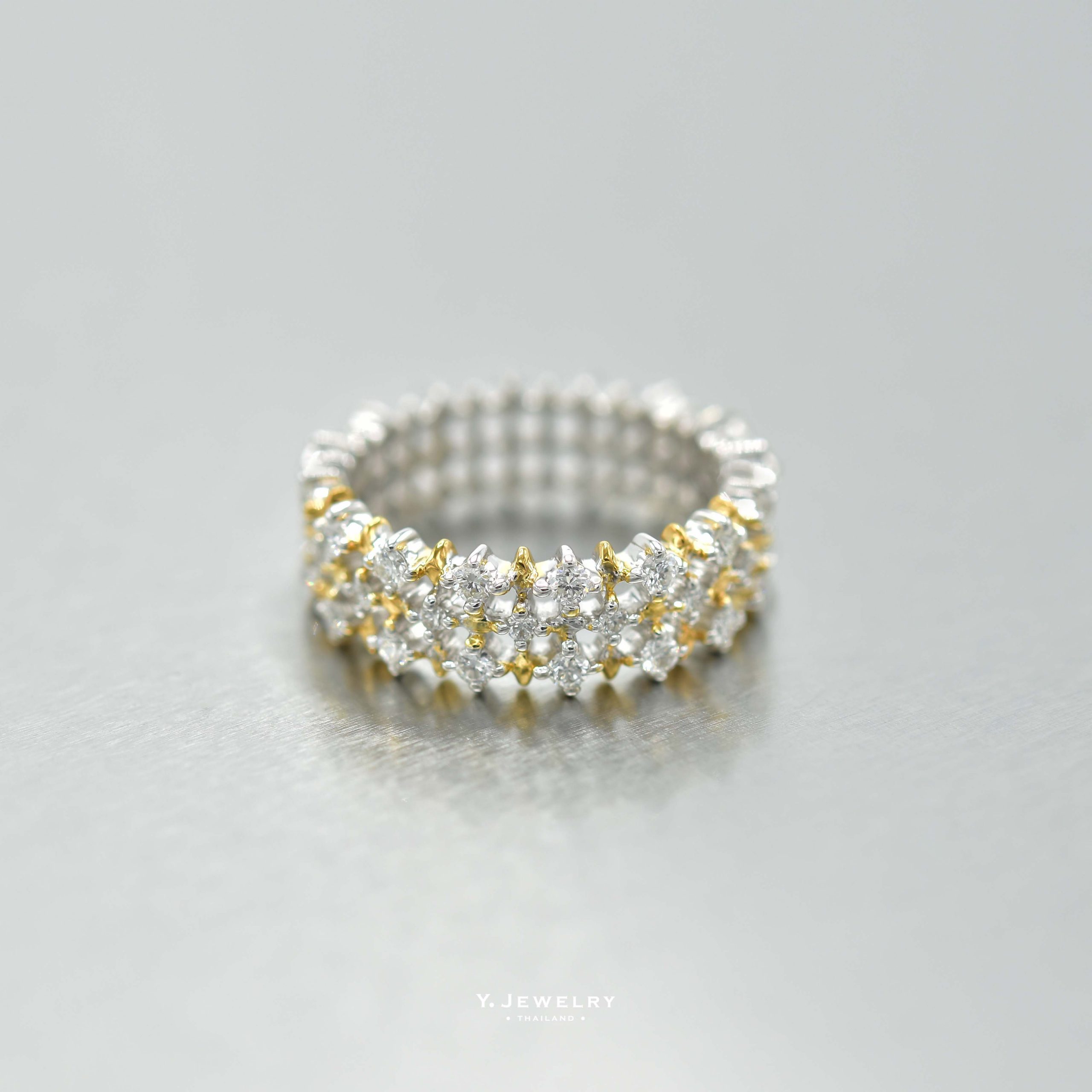 Mesh (2-Tone) || Diamond Wide Band in 14K Solid Gold, Two-Tone, White &amp;amp; Yellow Gold