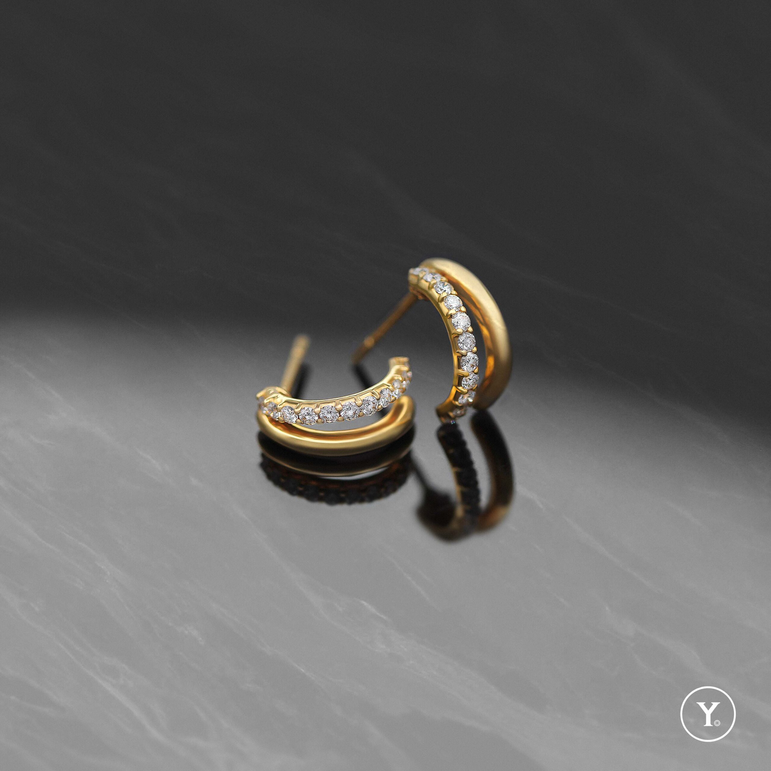 Y. Pierced Earrings || Diamond Earrings in 14K Solid Yellow Gold