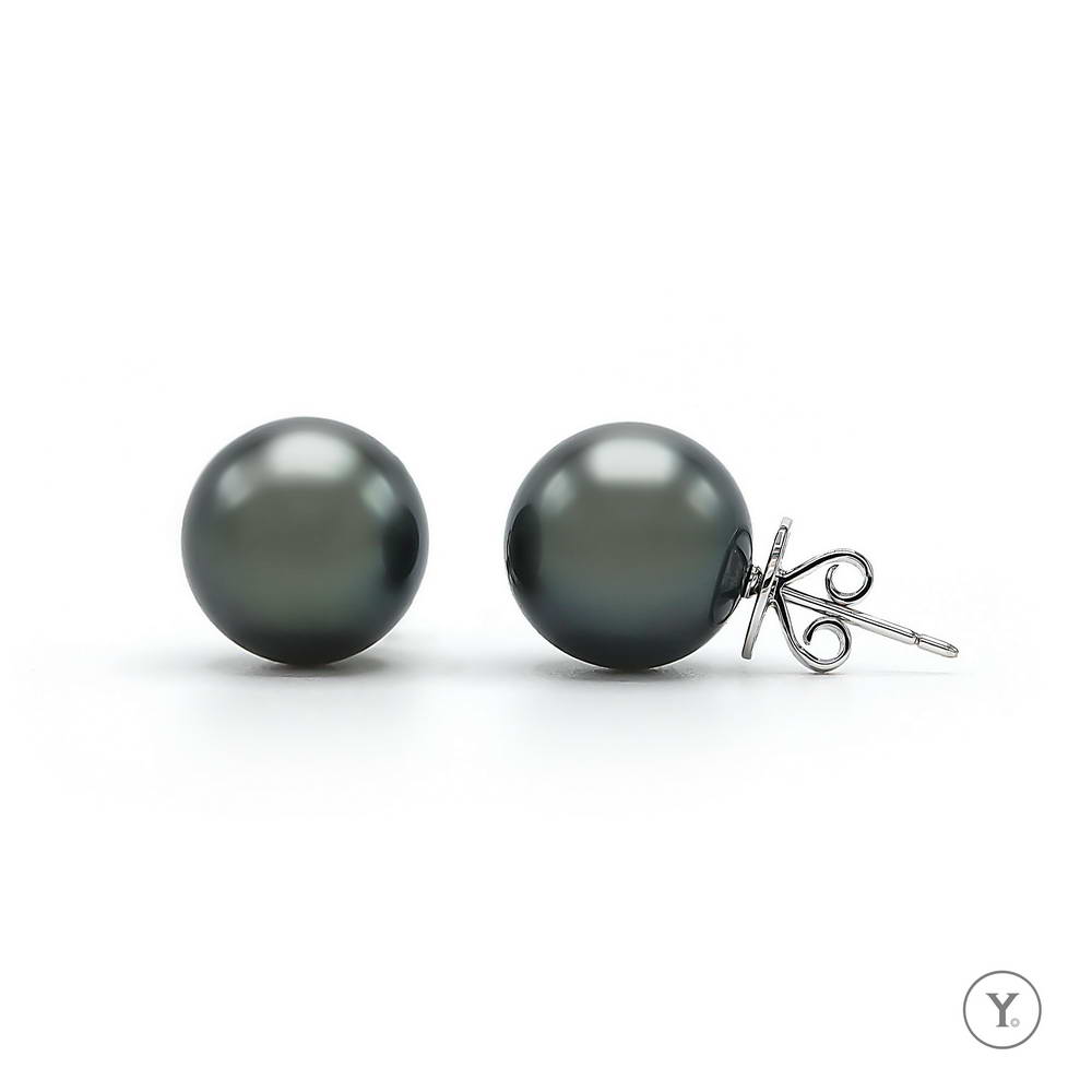 Peacock Green Stud Earrings || 13.5mm South Sea Pearl Stud Earrings in 14K Solid Gold