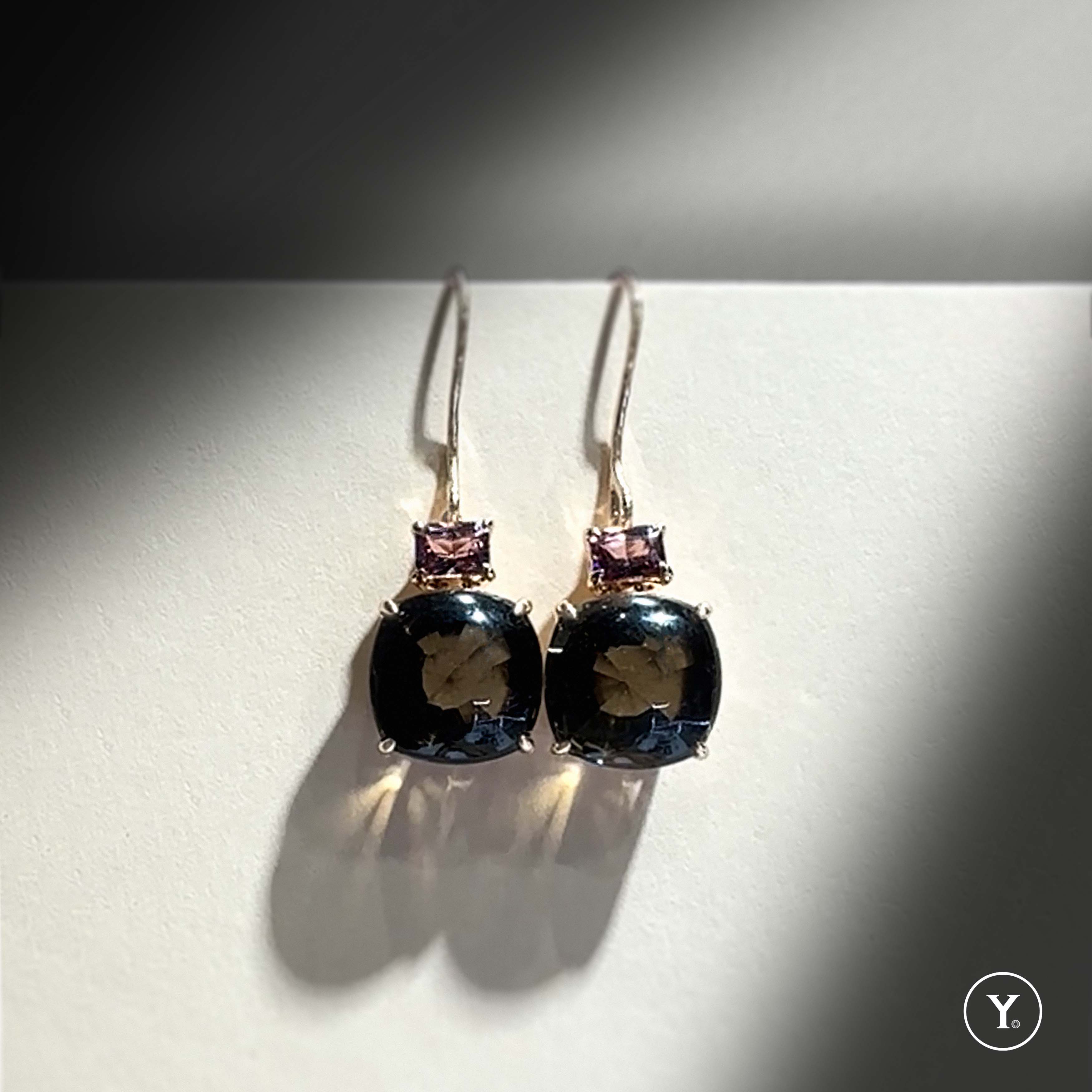 Dusky Glow Drop Earrings - Smoky quartz with color sapphire accents in 14K rose gold