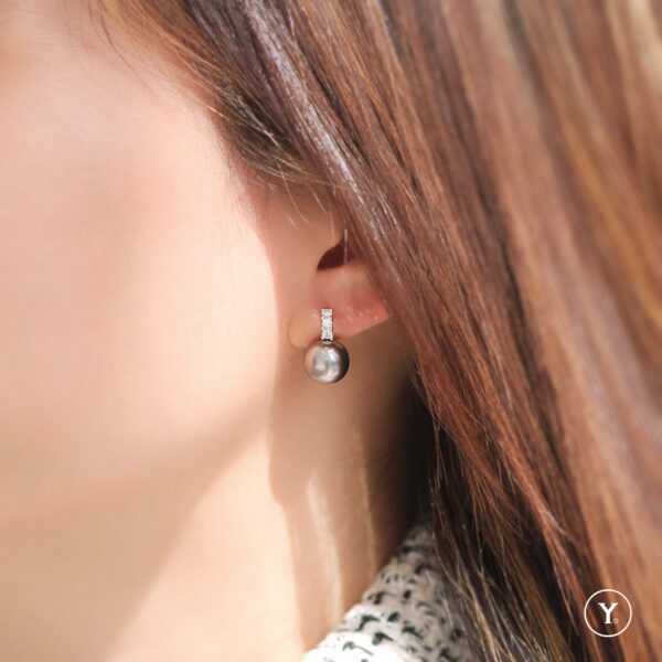 Midnight Falls || South Sea Pearls & Diamond Earrings with Omega Clip in 14K Solid Gold - Image 2