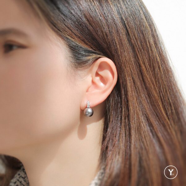 Midnight Falls || South Sea Pearls & Diamond Earrings with Omega Clip in 14K Solid Gold - Image 4