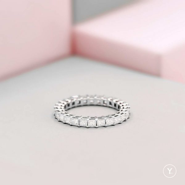 SHE :: Eternity Ring/Band in Solid Gold, 2.5mm Princess Cut Diamond - Image 4