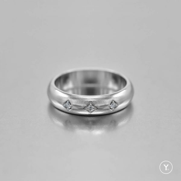 Three-Stone Diamond Couple Ring for Him 14K Solid Gold