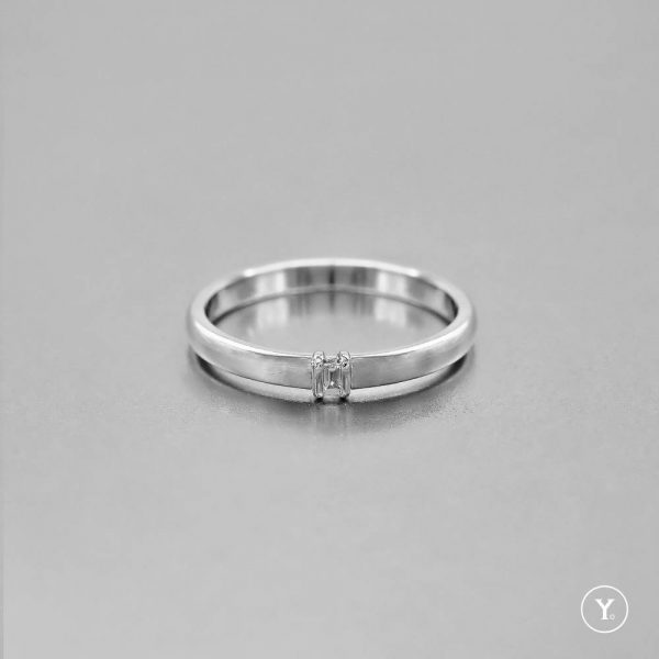 Solid-Love Baguette Diamond Couple Ring - For Her in 14K Solid Gold