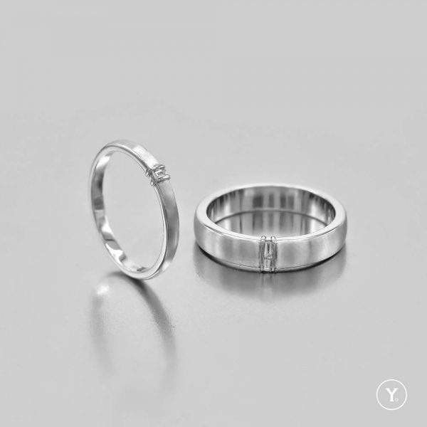 Solid-Love Baguette Diamond Couple Ring - For Her in 14K Solid Gold - Image 2
