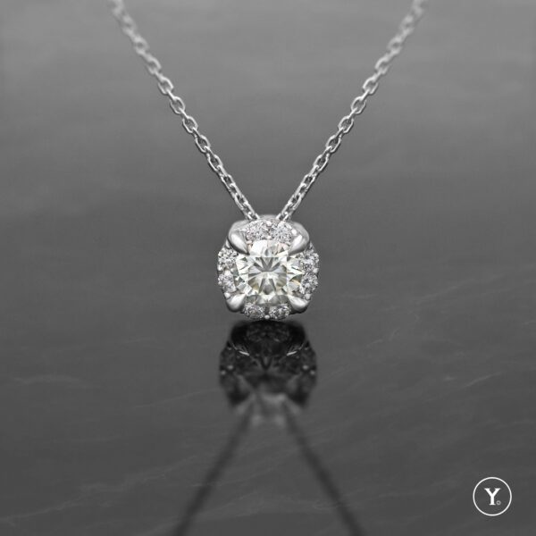 The KEY || Invisible Halo Diamond Chain Pendant in 18K Solid Gold, White Gold