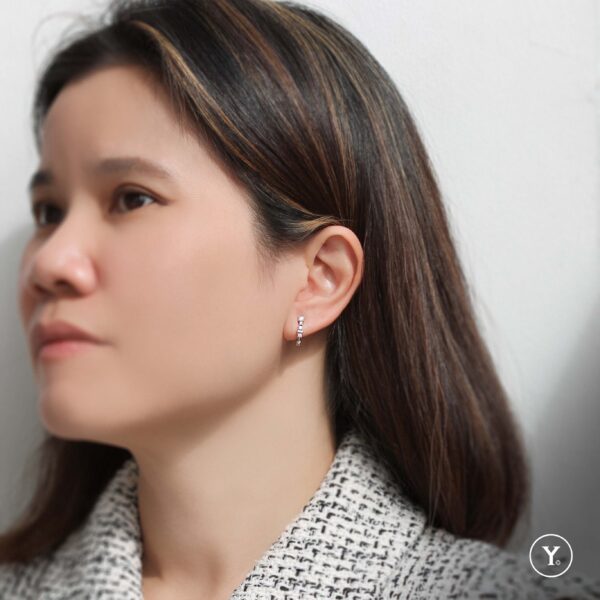 Asymmetry || Diamond Luxury Hoop Earrings in 14K Solid Gold, Diamond Huggies, Earrings - Image 3