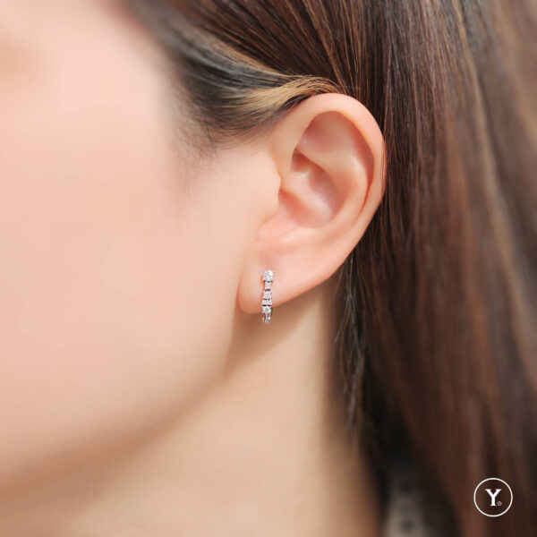 Asymmetry || Diamond Luxury Hoop Earrings in 14K Solid Gold, Diamond Huggies, Earrings - Image 2