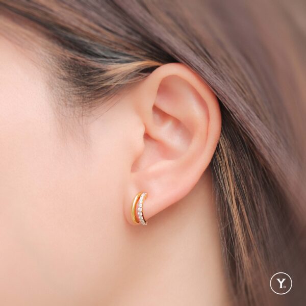 Y. Pierced Earrings || Diamond Earrings in 14K Solid Yellow Gold - Image 2