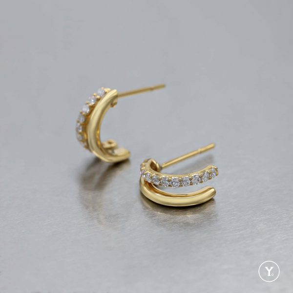 Y. Pierced Earrings || Diamond Earrings in 14K Solid Yellow Gold - Image 3
