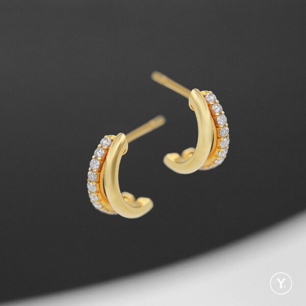 Y. Pierced Earrings || Diamond Earrings in 14K Solid Yellow Gold - Image 5