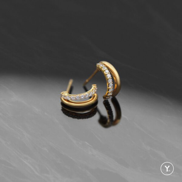 Y. Pierced Earrings || Diamond Earrings in 14K Solid Yellow Gold