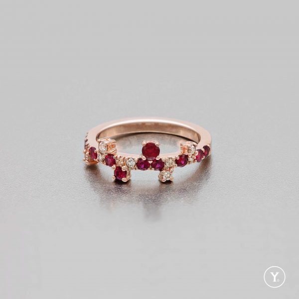 Stella Collection || Stella in Passion - Solid Gold Rose Gold - Brown Diamond & Ruby Ring