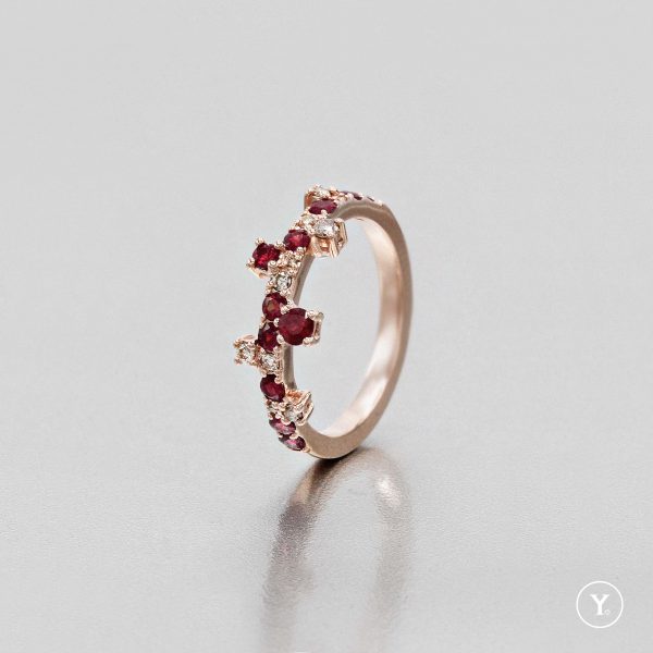 Stella Collection || Stella in Passion - Solid Gold Rose Gold - Brown Diamond & Ruby Ring - Image 2