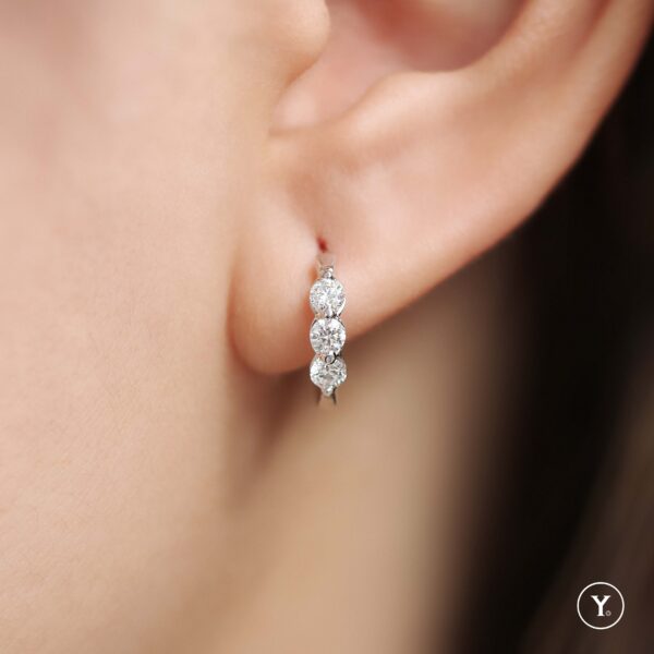 Hygge Hug :: 2.9mm Round Diamond Row Huggies, 18K White Gold Solid Gold - Image 5