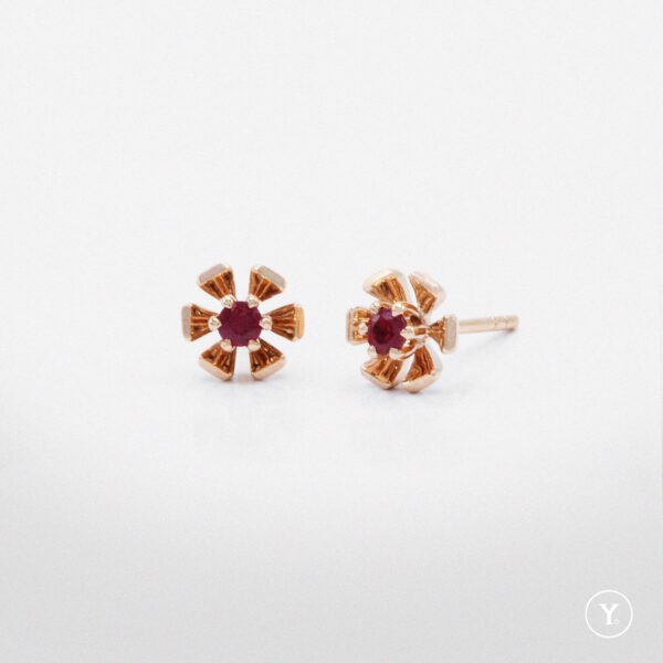 Pink Blossom :: 14K Rose Gold Stud Earrings with Marquise Burmese Ruby - Image 3