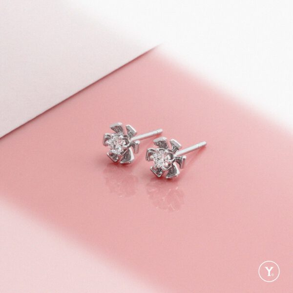 Blossom :: 14K White Gold Stud Earrings with H&A 10pts DEF Diamond - Image 2