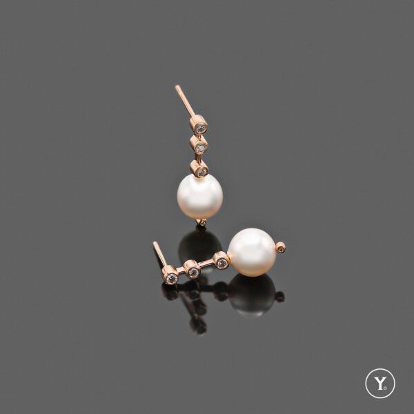 Station Pearl :: Akoya Collection :: Akoya Pearl Earrings in 18K Rose Gold, Solid Gold - Image 3