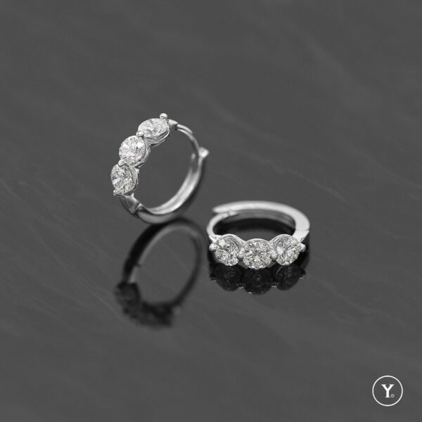 Hygge Hug :: 3.9mm Round Diamond Row Huggies, 18K White Gold Solid Gold