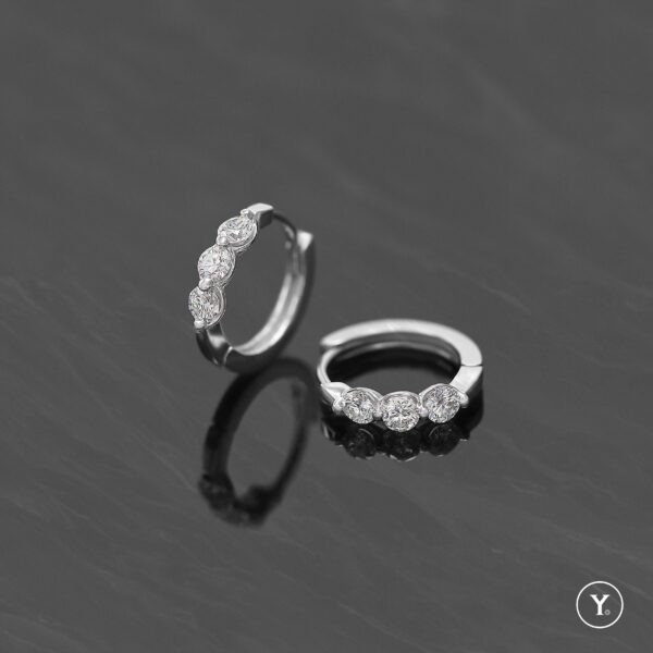 Hygge Hug :: 2.9mm Round Diamond Row Huggies, 18K White Gold Solid Gold - Image 3