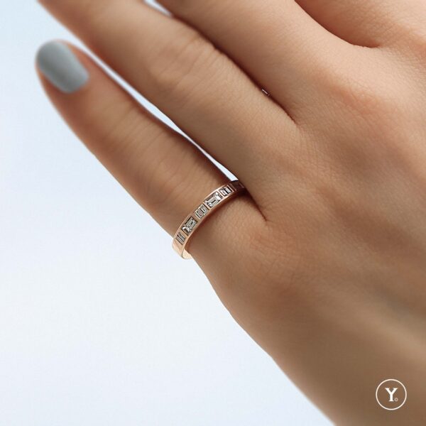 Baguette Diamond Half Eternity Ring in 14K Rose Gold, Solid Gold, Eternity Ring, Eternity Band - Image 2