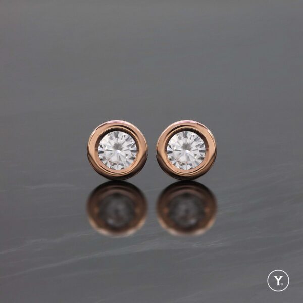 Pure :: Round Diamond Stud Earrings in 18K Rose Gold Solid Gold