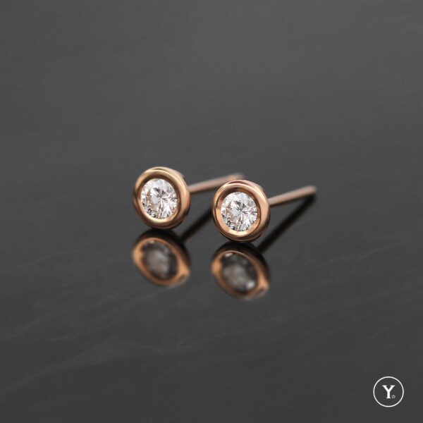 Pure :: Round Diamond Stud Earrings in 18K Rose Gold Solid Gold - Image 3