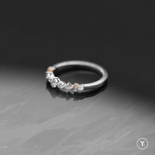 Asymmetry || Diamond Band Ring in 14K Solid Gold, Stacking Ring, Two-Tone, White & Rose Gold - Image 3