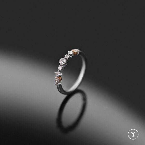 Asymmetry || Diamond Band Ring in 14K Solid Gold, Stacking Ring, Two-Tone, White & Rose Gold - Image 5