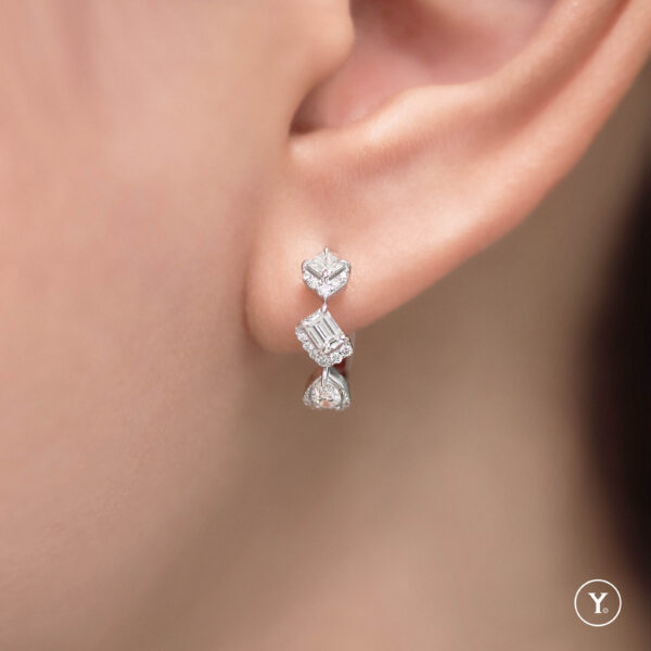 Surtida Hug :: Mixed Fancy Shape Diamond Huggies Earrings 18K White Gold, Solid Gold - Image 2