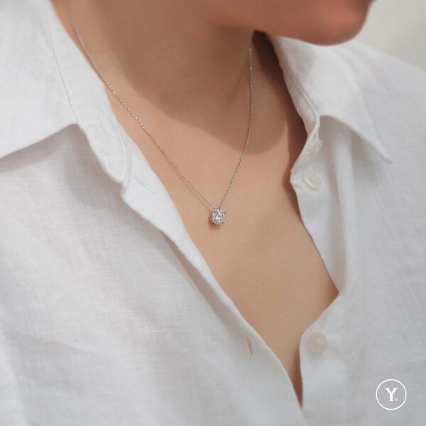 The KEY || Invisible Halo Diamond Chain Pendant in 18K Solid Gold, White Gold - Image 3