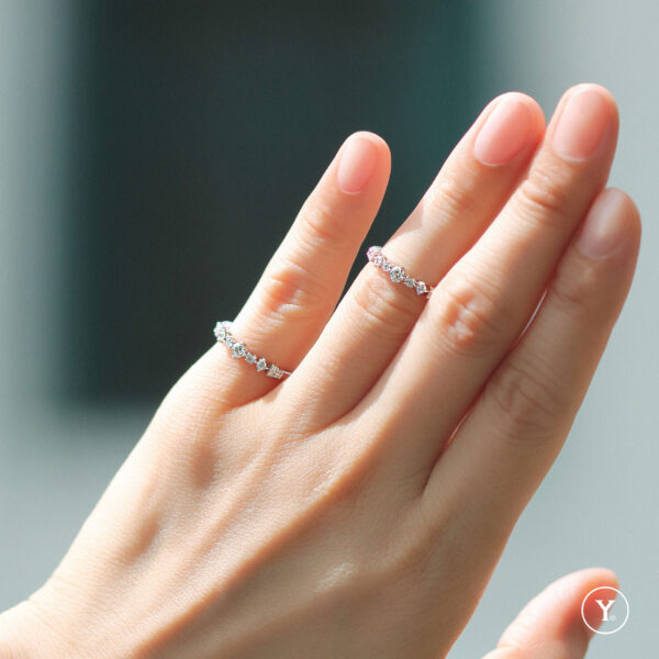Asymmetry || Diamond Band Ring in 14K Solid Gold, Stacking Ring, Two-Tone, White & Rose Gold - Image 4