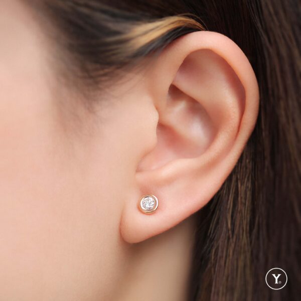 Pure :: Round Diamond Stud Earrings in 18K Rose Gold Solid Gold - Image 2