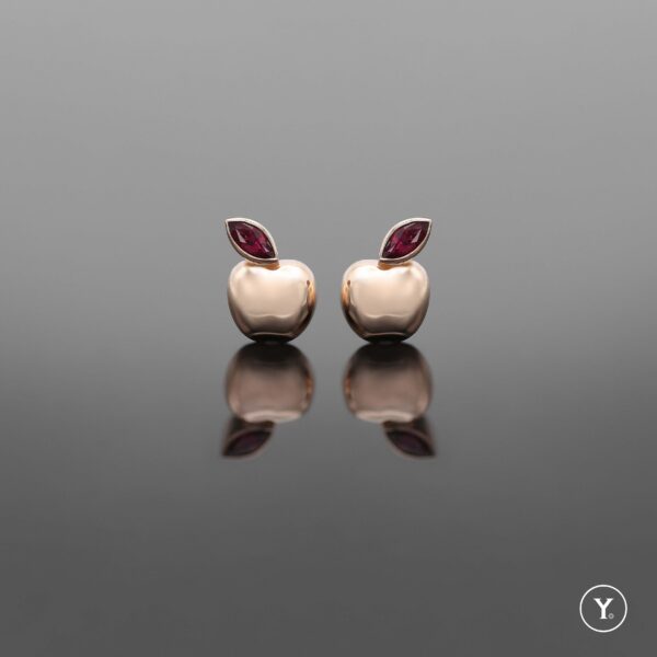 Apple || Stud Earrings with Ruby in 14K Solid Gold, Rose Gold
