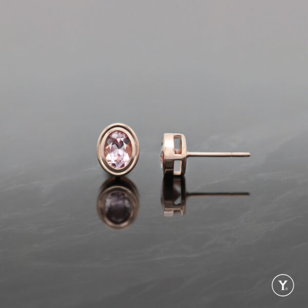 Morganite Bezel Stud Earrings in 14K Solid Gold, Rose Gold - Image 2