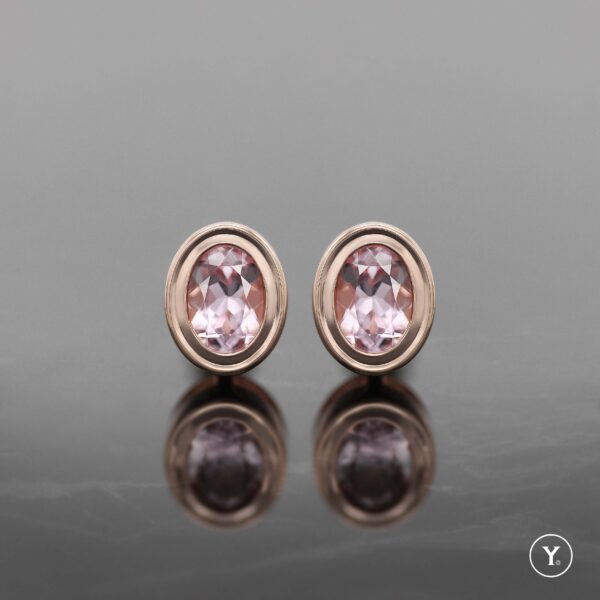 Morganite Bezel Stud Earrings in 14K Solid Gold, Rose Gold
