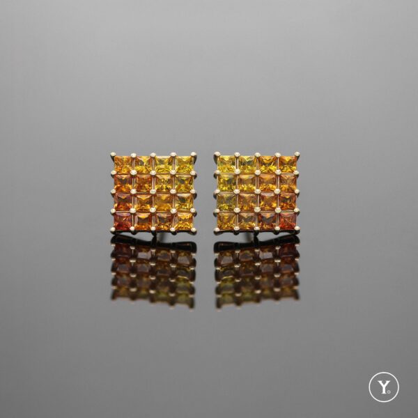 Sunset || Yellow-Orange Gradiant Sapphire Stud Earrings in 14K Solid Gold, Yellow Gold