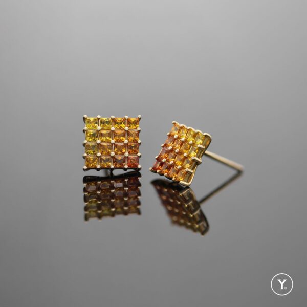 Sunset || Yellow-Orange Gradiant Sapphire Stud Earrings in 14K Solid Gold, Yellow Gold - Image 2
